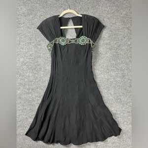Carole‎ Little Dress Sz 4 Black Embroidered Corset Back Mini Whimsigoth Vintage